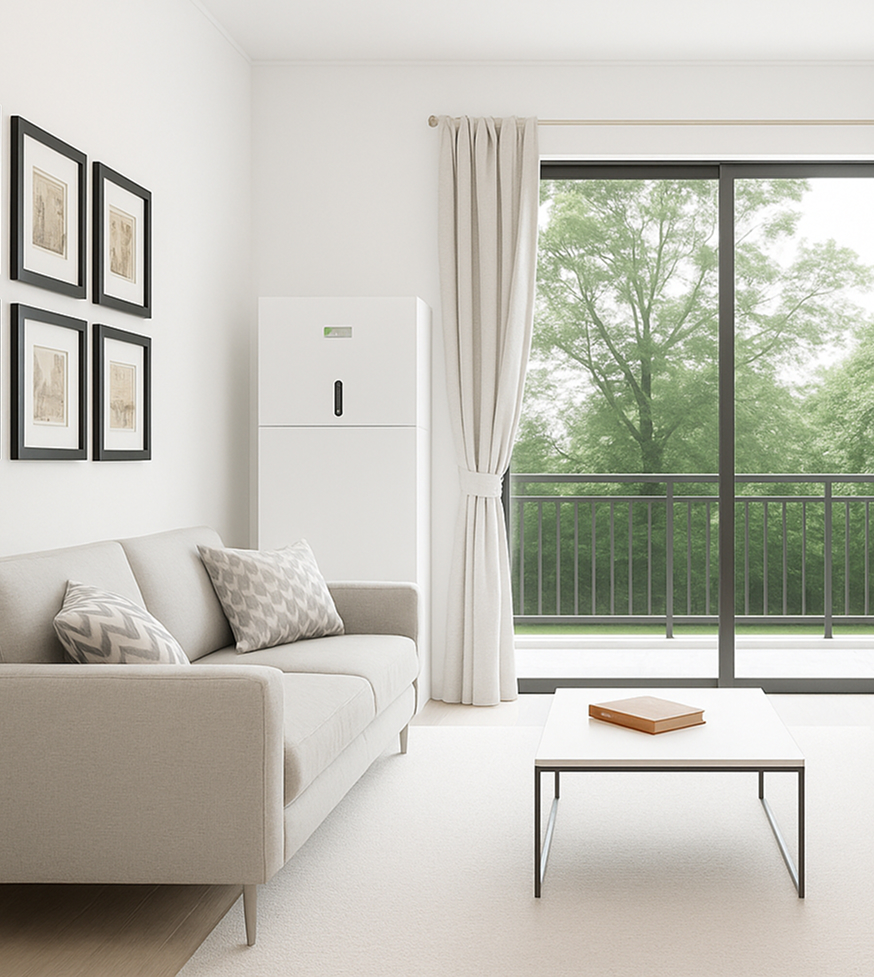 Batería All-In-One instalada con diseño elegante en interior